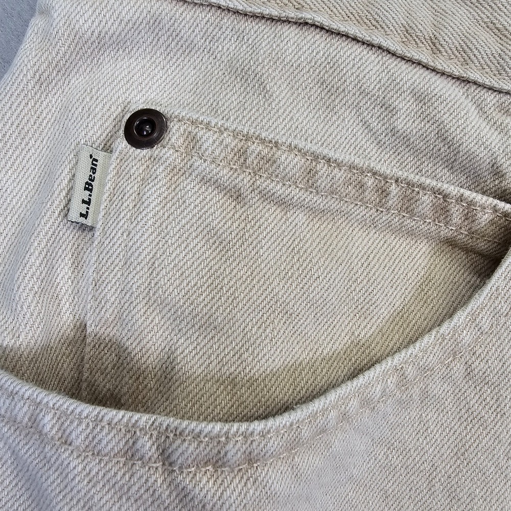 LL Bean Mens Classic Fit Flannel Lined Jeans 36x30 Beige Plaid Rugged Denim Pant - Picture 7 of 11